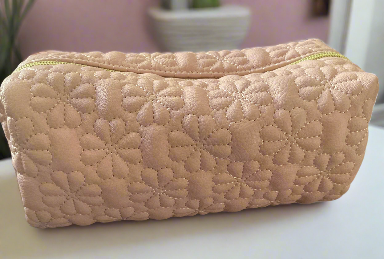 Pink Flower Makeup Bag w/Gold zipper