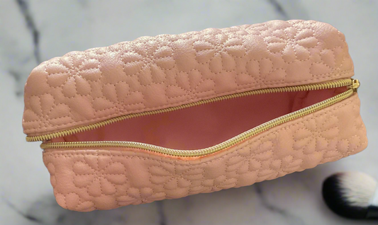 Pink Flower Makeup Bag w/Gold zipper