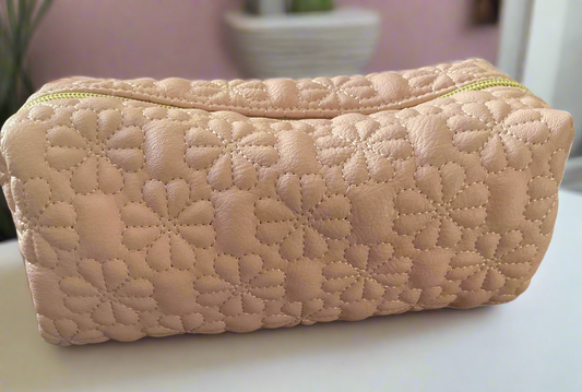Pink Flower Makeup Bag w/Gold zipper