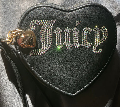 Juicy blk heart bling wristlet